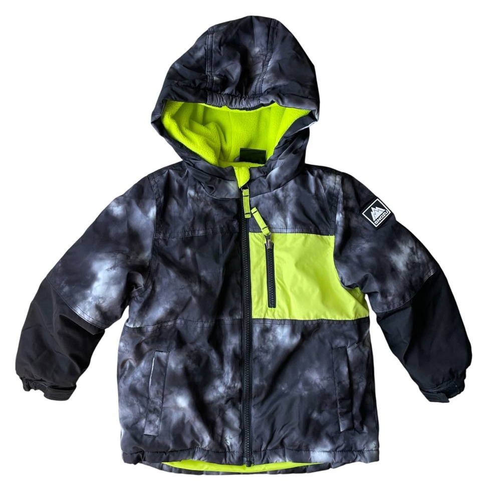 Snozu Kids Lined Snow Jacket Size 4T Charcoal Gray with Lime Green